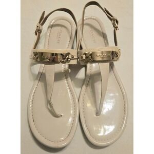 Coach Catherine Bone/Gold Flat Sandels~Size 9B~EUC